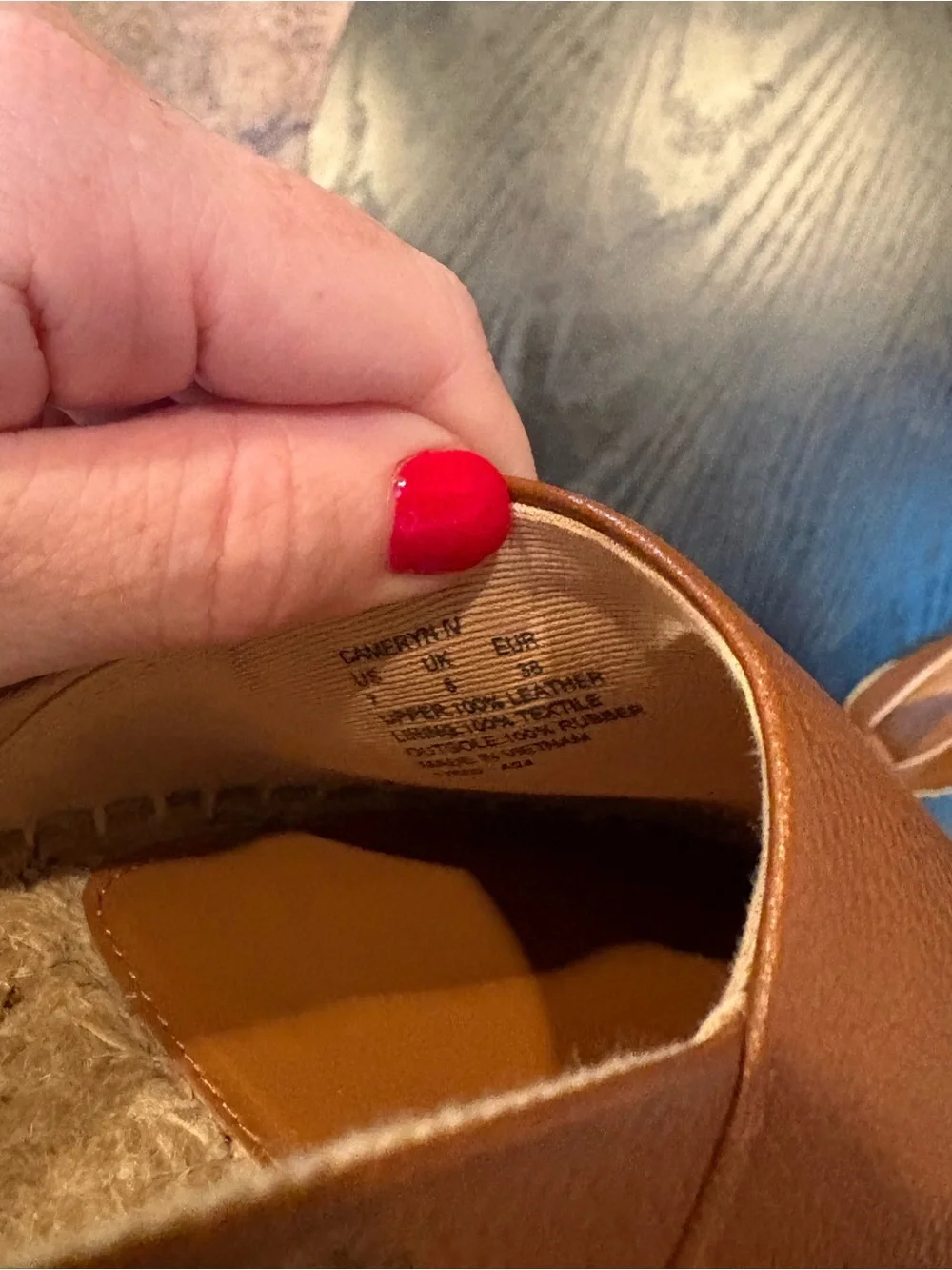 Lauren Ralph Lauren Cameryn IV Tumbled Leather Espadrille Size 7 Camel